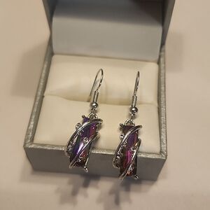 Crystal Dangle Cubic Zirconia Rectangular Women's Silver/Pink Earrings